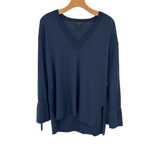 J.Crew Womens Merino Wool V-Neck Sweater size Medium Navy Blue - Picture 2 of 5
